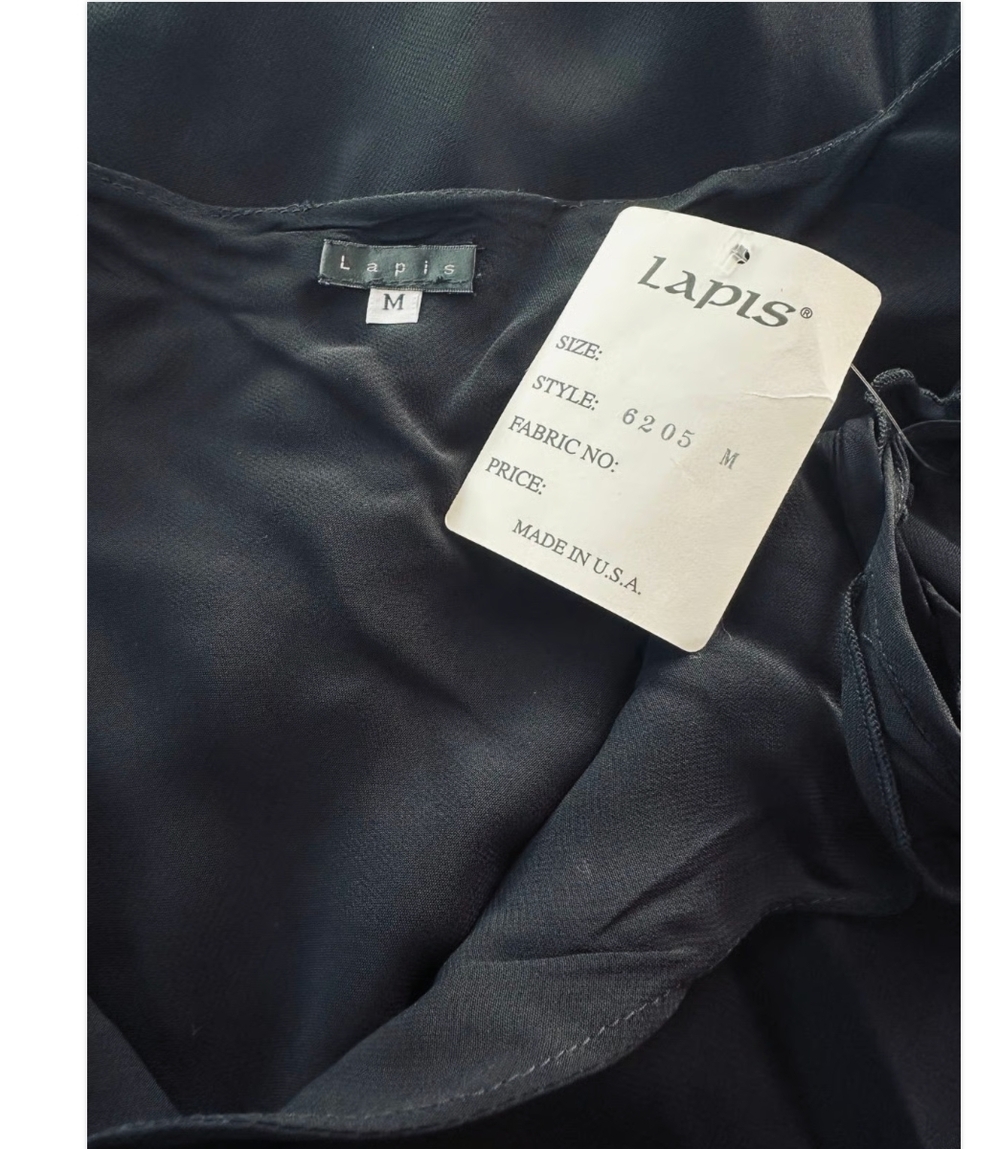 Vintage LAPIS Women Gown M Black V Neck Ruffle Sheer Ball Gown Tie Shoulder Midi - Picture 11 of 13